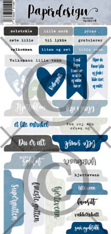 Tags 3, baby bl&aring; ( 6 klistremerker )